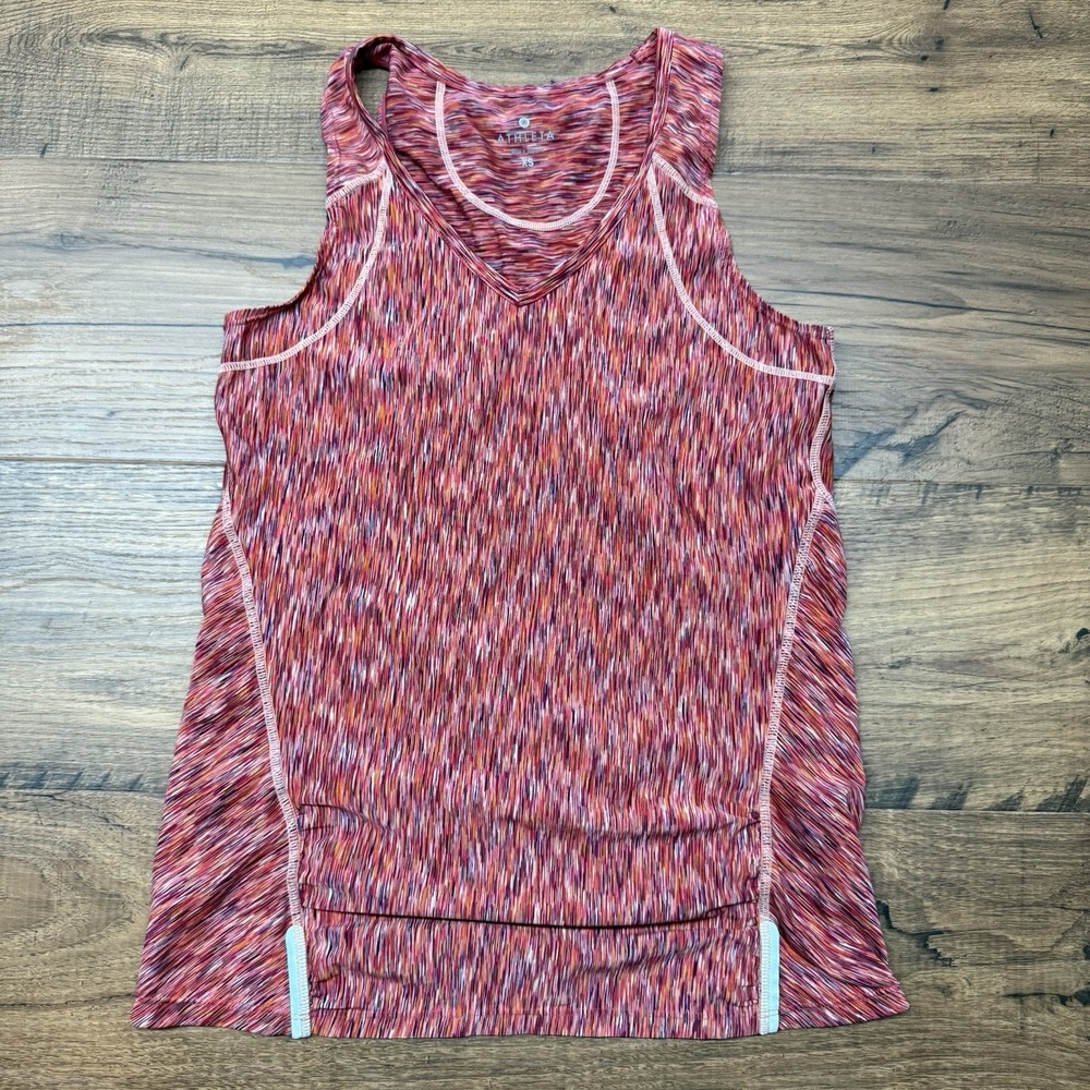Athleta Pop Space Dye Tank Top XS Reflective Rear Zip Pocket Ruched VNeck Orange